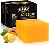 PIPIHUA Lemon Kojic Acid Soap, Turmeric Soap Bars, Gentle Soap for Acne with Collagen, Turmeric, Hyaluronic Acid with a Foaming Net(3x100g)