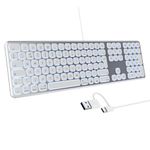 TECURS Mac Keyboard Backlit, Quiet Slim USB Wired Computer Keyboard Full Size Plug and Play LED Keyboard, Office Keyboard for Apple iMac, MacBook Pro/Air, Mac Pro, Mac Mini, UK Layout - Silver