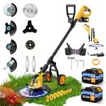 20000 RPM Brushless Weed Wacker Grass Trimmer Cordless with Wheel, 12'' Electric Weed Eater Battery Powered Brush Cutter, 4-in-1 Stringless Weed Trimmer Lawn Mower Edger W/Wheel Metal Blade Battery