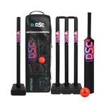 Dsc Panther Plastic Cricket Set - Ideal for Tennis and Gully/Turf Cricket, Size-4 (6-8 Yrs) (1 Plastic Bat + 4 Plastic Stumps + 2 Base + 2 Bails + 1 PVC Ball) - Black