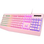 Pink Creamy Keyboard, Rainbow LED Backlit, 104 Keys Silent Light Up Gaming Keyboard with Wrist Rest, PBT Keycap, Anti-ghosting, Waterproof USB Wired Computer Keyboard for PC Mac Xbox