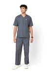 Knya Scrub Suit for Men | 5 Pockets | V Neck Top & Bottom Set | Short Sleeves| Lightweight & Breathable| Hospital, Clinic & OT Wear | Medical Uniform | Scrubs for Male Doctors, Nurses & Dentists Heather Grey (M)