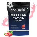 NAKPRO 100% Micellar Casein Protein Supplement |25g Protein, 9.91g EAAs, 4.83g BCAAss| Slow Absorbing Micellar Casein Protein Powder (Strawberry, 2 Kg)