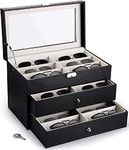 WUWEOT 18 Slots Sunglasses Organizer Collector Eyeglasses Sunglass Glasses Storage Box Eyeglasses Eyewear Display Case with Drawer, Lockable, Black