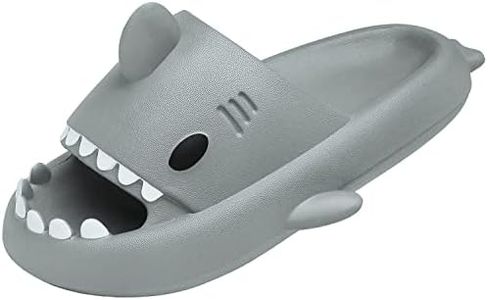 Cloud Shark Slides for Women and Men Ultra Comfort Pillow Slippers Non Slip Shower Bathroom Sandals, Light Grey, 7-8 Women/6-7 Men