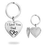 PHOCKSIN I Love You Dad Text Engraved Lockets Silver Heart Keyrings For Dad Photo Locket Keyring from Daughter Son for Fathers Day