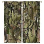 SHElifestyle Forest Camouflage Curtains, Forest Camo Trees Branches Green Brown Oak Leaves Hunting Lodge Camp Cabin Theme Window Treatments Drapes for Bedroom Living Room 42x54in