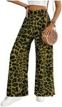 SweatyRocks Women's Leopard Print High Waisted Wide Leg Pants Casual Long Trousers Green Large