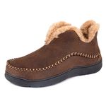 Wishcotton Men's Warm Moccasin Slippers With Cozy Memory Foam Indoor Outdoor House Shoes Coffee,11 M US