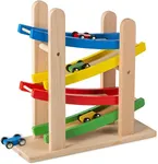 Play22 Wooden Car Ramps Race - 4 Level Toy Car Ramp Race Track Includes 4 Wooden Toy Cars - My First Baby Toys - Toddler Race Car Ramp Toy Set is A Great Gift for Boys and Girls - Original by Play22