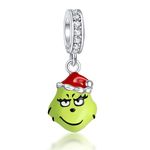 Rimgoris 925 Sterling Silver Charm for Pandora Bracelets Grinch Dangle Charm Pendant Women Bracelet Charm, Silver, Cubic Zirconia