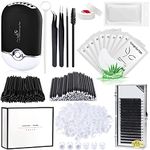 Eyelash Extension Supplies Kit with Individual Lash 0.07D Curl Mix 7-15mm USB Lash Fan Dryer Gel Patch Silicone Holder Pad Tweezers Mirror Disposable Mascara Brush Mini Applicator Glue Ring Tapes