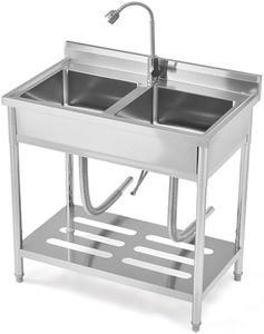 Commercial Stainless Steel Utility Sink,35.8x21.3x40.2 inch Stainless Steel utility Basin with Hot & Cold Water Faucet,Drain Basket for Kitchen, Laundry, Garage & Outdoor Use, Silver