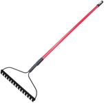 Bully Tools Bow Rake 16" Tines | Heavy Duty Steel Garden Rake for Leaves Lawn Debris Mulch Soil and Gravel | 58" Fiberglass Handle Leaf Rake, 100% Made in USA