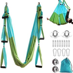 Aerial Yoga Swing Set Trapeze Yoga Hammock Kit Ultra Strong Antigravity Yoga Flying Sling Inversion Swing Tools with Extension Straps for Air Yoga Inversion Fitness (Mixed Green)