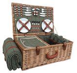 4 Person Green Tweed Fitted Picnic Basket