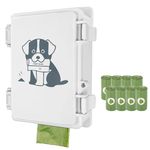 Dog Poop Bag Holder Wall Mount All Weather Outdoor Poop Bag Dispenser with 8 Small Doggie Bag Rolls | Small Dog Waste Station for Home, Yard, Backyard (White dispenser + bags)
