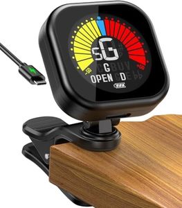 New Bee Guitar Tuner Clip-On Rechargeable with Color Screen 360° Rotatable Acoustic Chromatic Open Tuning for Guitar, Bass, Ukulele, Violin (Black, 1 Pack)