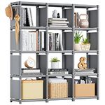 Mavivegue Book Shelf, 12 Cube Storage Organizer, DIY Bookcase, Metal Cube Bookshelf,Tall Book case for Bedroom, Living Room,Office,Closet Storage Organizer, Grey Cubicle Storage Rack