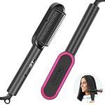 2 in1 Ionic Hair Straightener Brush, PARWIN PRO BEAUTY Hair Straightener Brush with 20s Fast Heating, Anti-Scald Design, 4 Heating Settings & LED Display, Keratin Ceramic Coating, Dual Voltage