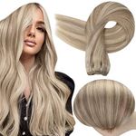 Full Shine Weft Hair Extensions 20 Inch Double Weft Human Hair Extensions Sew in Real Human Hair Color 18/613 Highlighted Hair Weft Extensions Real Hair Bundles 105 Grams