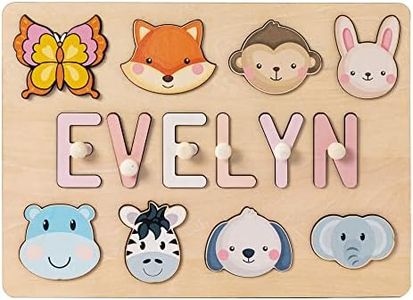 PUREFLY Name Puzzle for Kids Personalized- Easter Basket Stuffers, Baby Girl and Boy Gifts with Gift Wrapping, Custom Wooden Name Puzzle for 1 Year Old Birthday, Montessori Toys Toddler Puzzles