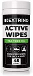 Nextrino Body Wipes For Adults, Men & Women - Biodegradable Tea Tree Oil Cleansing Towelettes - Gym, Workout, Camping, Travel Shower Wipe (45 Wipes)