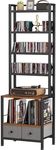 DVD Storage Vinyl Record Storage Rack, 6-Tier CD Rack Tower with Drawers for CDs, DVDs, Albums, Books & Games, Vinyl Record Holder & DVD Shelf Organizer for Living Room & Home Office, 20.8x11.8x63Inch