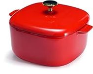 Urooloo Enameled Cast Iron Dutch Oven Pot with Lid, Golden Ratio Square, Cast Solid Stainless Steel Knob (Red)