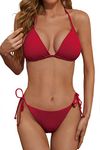 Zuvebamyo Women's Two Piece Bikini Swimsuit Ribbed Triangle Top Bathing Suits String Cheeky Bikini Sets Red S