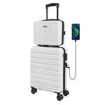 Carry on Luggage AnyZip 20" Suitcase 14" Mini Cosmetic Cases Luggage Sets Hardside PC ABS Lightweight USB Suitcase with Wheels TSA (2 Piece Set 14/20, White)