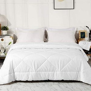 Leisurely Collection Premium Upgraded Uncompressed Bed Quilt All Season 100% Cotton Filled Comforter - Reversible Lightweight Soft Breathable Fluffy (White, King)