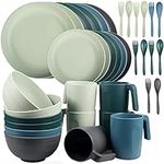 Shopwithgreen Plastic Plates and Bowls Set, Dinnerware Set Service for 6, Unbreakable & Lightweight Dinner Set 36 PCS (Plates, Bowls, Cups, Forks, Spoons) Microwave & Dishwasher Safe