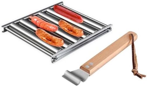 Bemodst hot dog roller for grill,Sausage Roller Hot Dog Grill Suitable for Family Gatherings, Barbecue Parties Contain Non-Slip Solid Wood Handle,8 BBQ Skewers Included