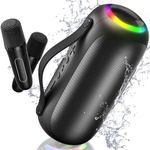 JYX Portable Karaoke Machine with 2 Wireless Microphones, Bluetooth Speaker with Lights, Subwoofers for Home Party, 5 Voice Effects, Kids & Adults, Ideal Gifts