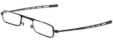 Calabria"Fast Fold Desinger Slim Metal Reading Glasses in Gold or Gunmetal, Gunmetal, 40mm