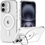 Nvollnoe for iPhone 16 Case Compatible with MagSafe,Military Grade Shockproof Heavy Duty Protective Adjustable Kickstand Matte Semi Clear Phone Case for iPhone 16(Clear)