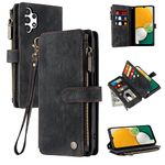 Vofolen for Samsung A13 Phone Case Wallet Case with Card Holder Leather Case Flip Stand Case Wristlet Zipper Magnetic Closure Shockproof Protective Case Cover for Samsung Galaxy A13 Case 4G/5G-Black