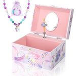 Homtibrm Musical Jewellery Box for Girls with Unicorn Jewelry Set, Kids Jewellery Box Music Box with Spinning Ballerina Birthday Gifts for Girls, Ballerina Swan Lake Tune