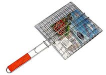 RHYDON BBQ Fish Grill Stainless Steel Barbeque Net Basket BBQ Clip Folder Grill Charcoal Grilled Rack with Wooden Handle Roast Grilling Single Fish Meat Basket BBQ Tool