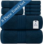 DAN RIVER 100% Luxurious Cotton Bath Towels Set - Premium Quality Pack of 8 - Ultimate Comfort and Absorbency for Bathroom, Luxury Bath Towels Set for Home & Spa (27" x 54"), Blue Opal