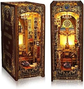 MUSEGDN DIY Book Nook Kit with Sensor LED Light - 3D Wooden Puzzle Booknook for Adults & Teens, Miniature Bookshelf Insert Decor for Christmas and Year-Round Display