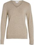 Vila Clothes Women's Viril L/s V-Neck Knit Top-noos Jumper, Beige (Natural Melange Natural Melange), 12 (Manufacturer Size: Medium)