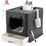 Gefryco Cat Litter Box with Lid, Top Entry Litter Box with Controlled Access, Covered Enclosed Cat Potty Odor Control, Kitten Litter Box for Small to Medium Cats, Scoop and Clean Brush Include(Black)