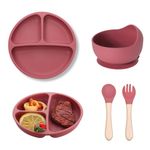 Tony Stark 4 Pcs Silicone Baby Feeding Set Bpa-Free,Microwave Safe,Anti-Slip Base | Complete Tableware Kit for Babies & Toddlers with Suction Plate,Bowl, Spoon,Fork (Dark Pink)