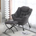 MBOOYOME Lazy Chair with Ottoman, Modern Accent Chair Contemporary Lounge Leisure Upholstered Sofa Chair Set with Armrests, Reading Chair for Living Room, Bedroom, Office, Dark Grey