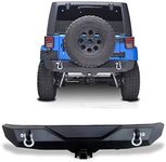 YITAMOTOR Rock Crawler Rear Bumper Compatible with 07-18 Jeep Wrangler JK & Unlimited, Off Road Back Bumper with 2" Hitch Receiver & D-Rings, Textured Black