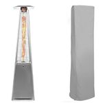 BU-KO Outdoor Patio Gas Heater, Garden, Camp, BBQ Parties, Stainless Steel Pyramid Style 13kw Propane Heater, Portable Wheels | LPG Warm Heating Fire & Water Proof Cover Included
