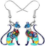 DUOWEI Enamel Cute Bow-knot Kitten Cat Earrings Charms Cat Jewelry Dangle Drop for Women Girls Teens Birthday Holiday Gifts (Navy)