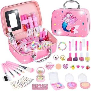 Maquillaje para Niñas, Set de Cosméticos Lavable, Juego de Maquillaje y No Tóxico Kit de Maquillaje para Niñas, Regalo de Princesa para Niñas, Cumpleaños y Navidad de para Niñas 3 4 5 6 7 8 9 10 Años